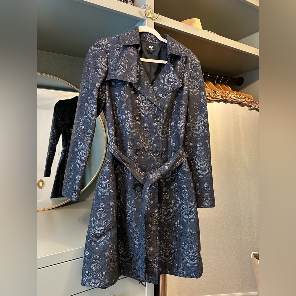 W by Worth Black & Silver Metallic Trench Coat
